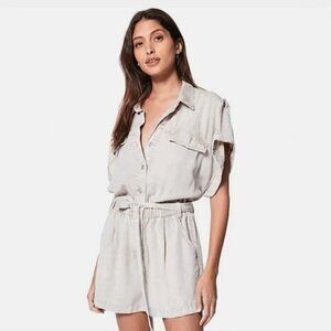 Young Fabulous & Broke Uma Romper Washed Light Grey Front Button Womens Size S